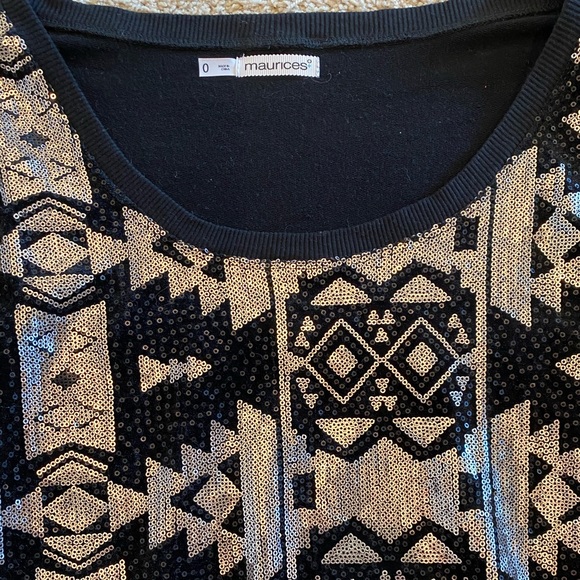 Black long sleeve Maurice’s top with gold sequins - Picture 2 of 3